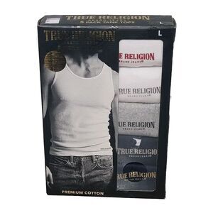 True Religion Tank Top Shirts 5-Pack Mens Large Multicolor Tees‎ Premium Cotton